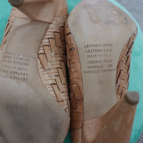 🌏 Cavallini - Rare Basket weave Italian Leather Heels Pumps - Size 40 / 10 US - Picture 7 of 9